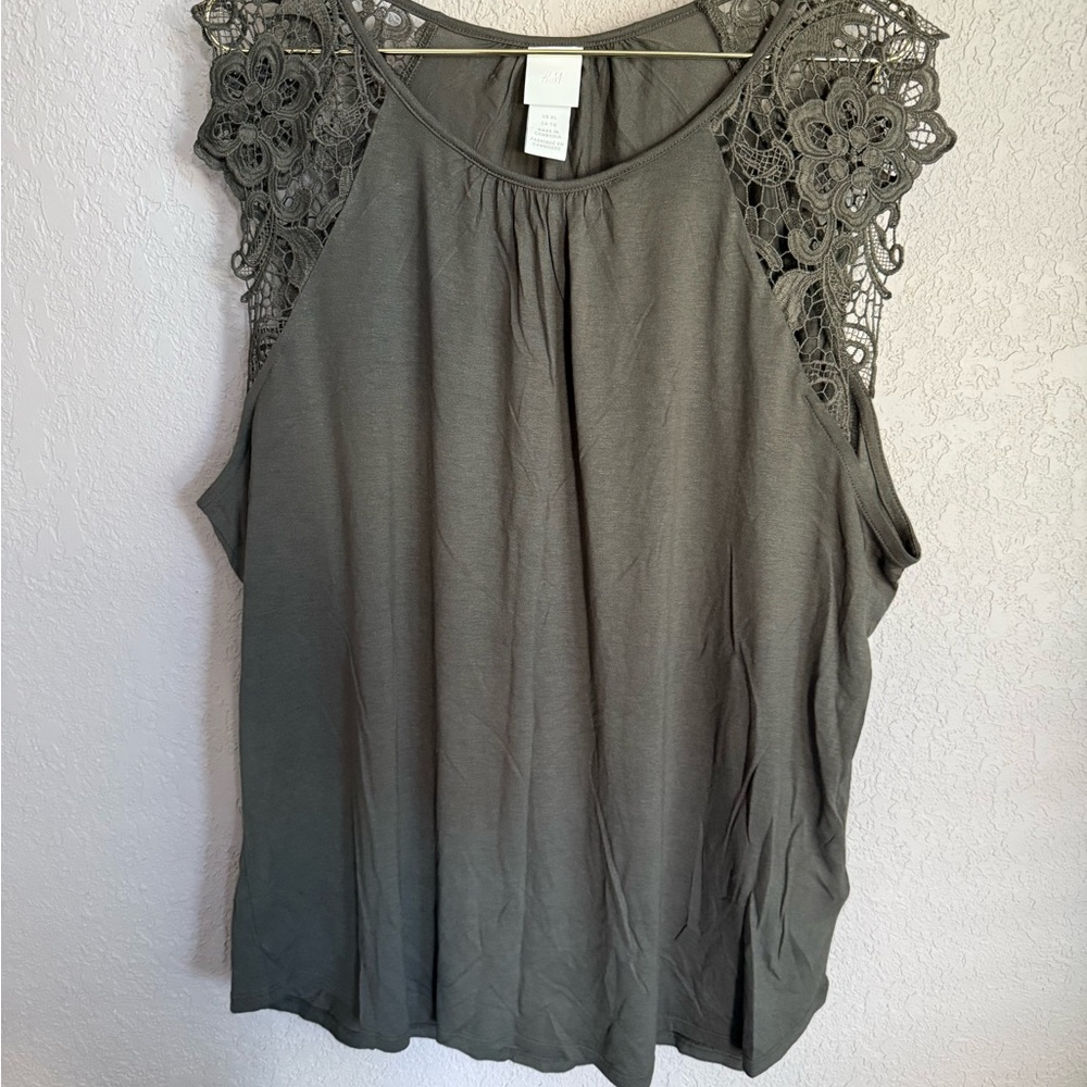 Women's Olive Lace Sleeve Top